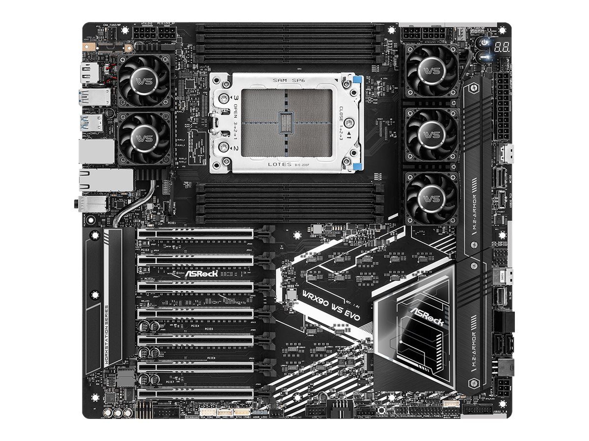 ASRock WRX90 WS EVO - Motherboard - E-ATX / SSI EEB - Socket sTR5 - AMD WRX90 Chipsatz - USB-C 3.2 Gen 2x2, USB4, USB 3.2 Gen 1, USB 3.2 Gen 2 - 10 Gigabit LAN - Onboard-Grafik - HD Audio (8-Kanal)