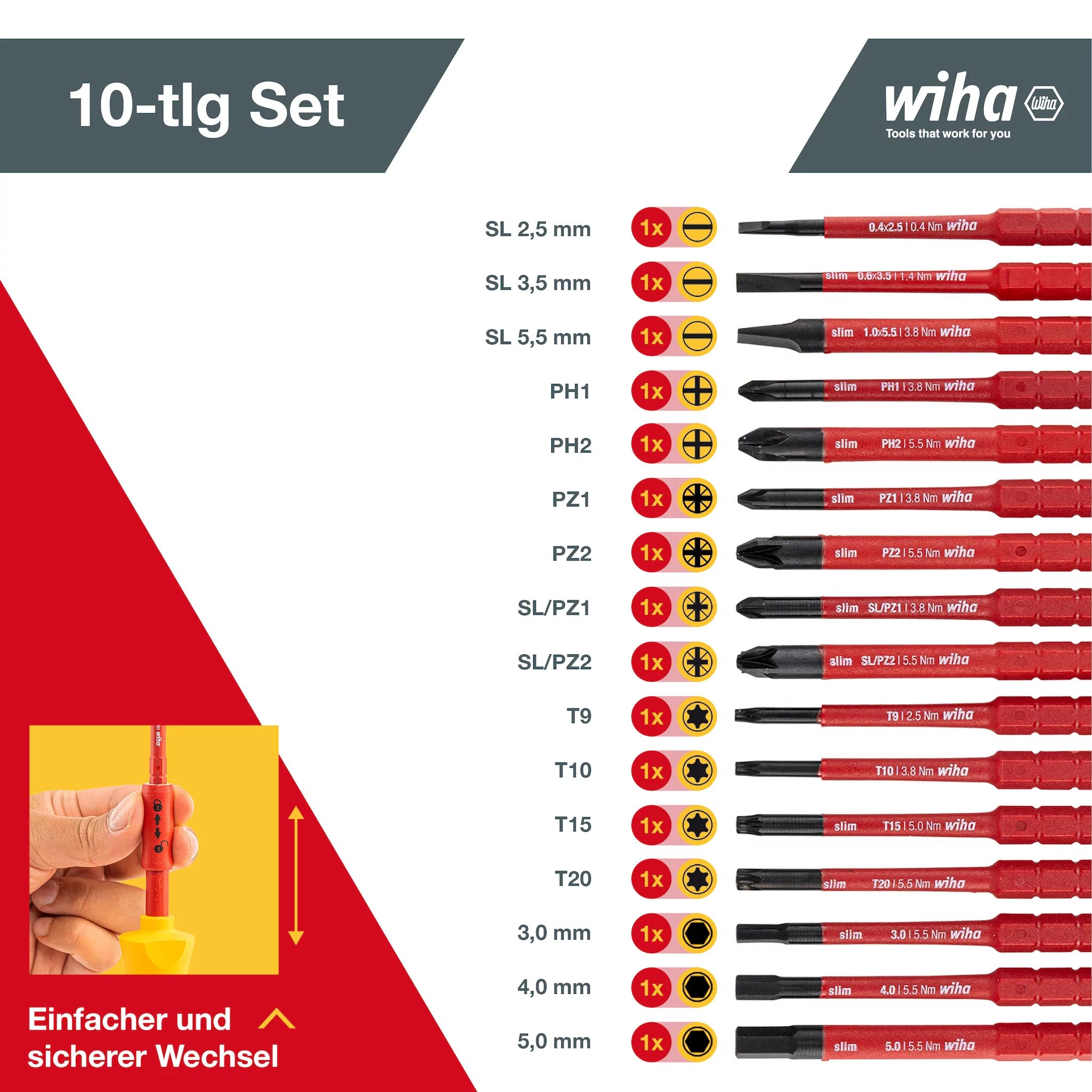 Wiha Schraubendreher und Bit Set slimVario® gemischt 19-tlg. inkl. Falttasche