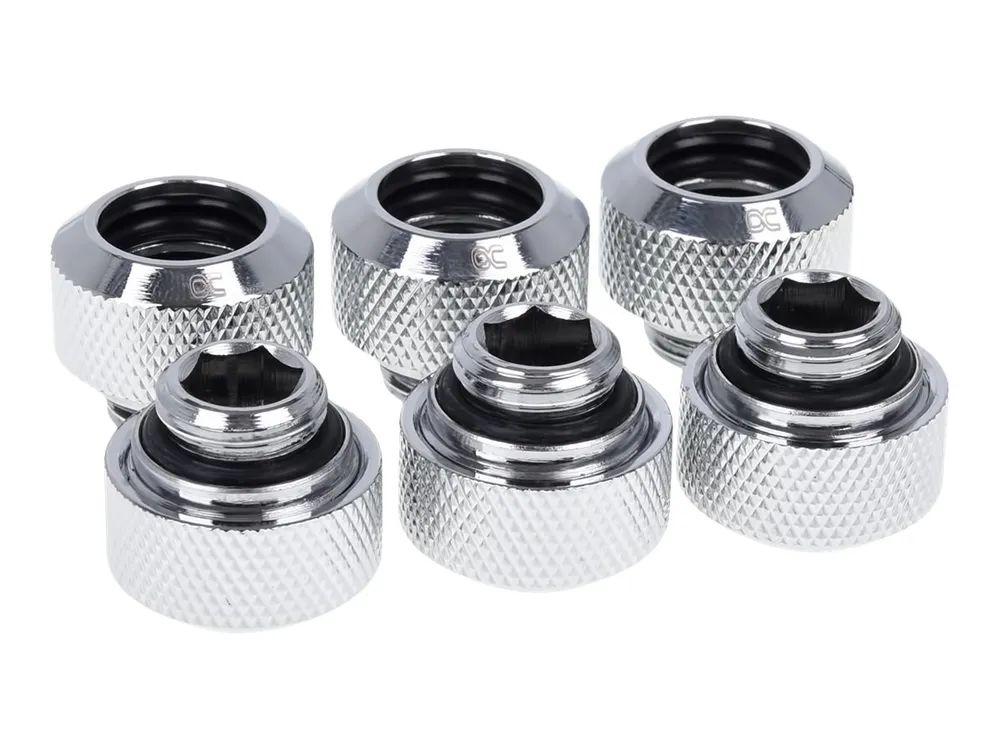 Alphacool Eiszapfen HardTube 16mm - Kompressions-Montageteile für Flüssigkeitskühlsystem - Chrom (Packung mit 6)