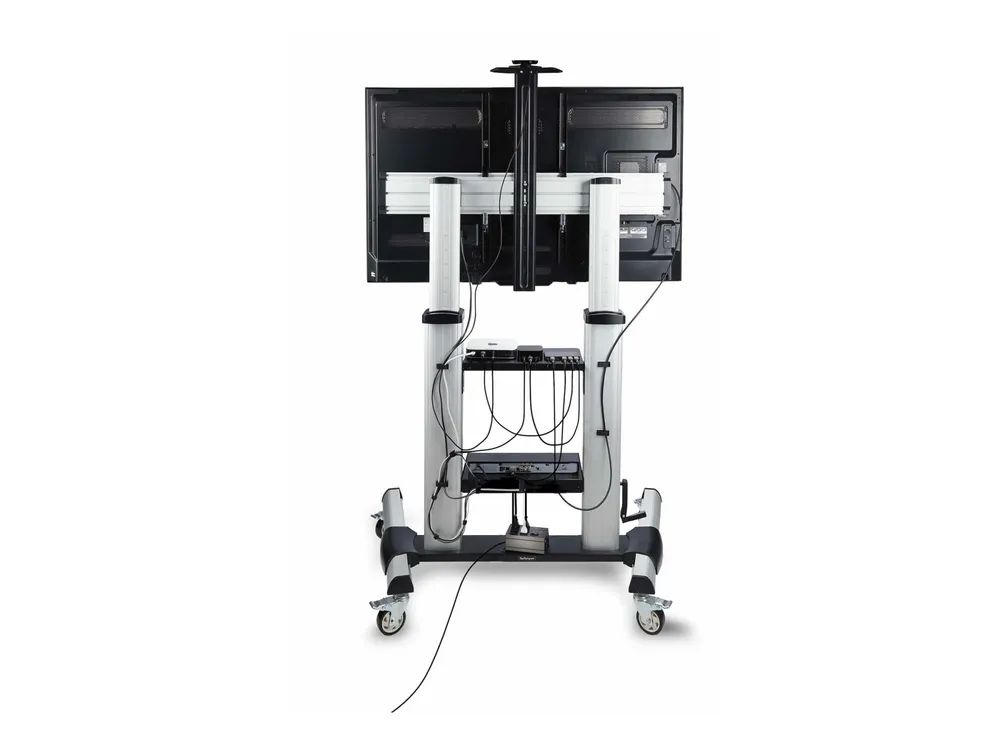 StarTech.com Rolling TV Cart/Stand On Wheels, Up to 100inch/220lb Screens - Wagen - für Flachbildschirm - Kunststoff, Aluminium, Stahl - Schwarz, Silber - Bildschirmgröße: 152.4-254 cm (60"-100")