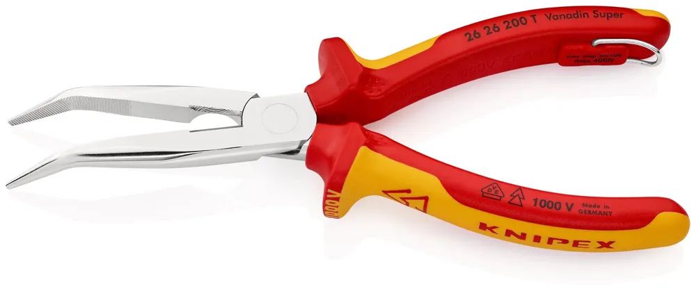 KNIPEX 26 26 200 T Flachrundzange mit Schneide (Storchschnabelzange) isoliert mit 2K-Hüllen 200 mm