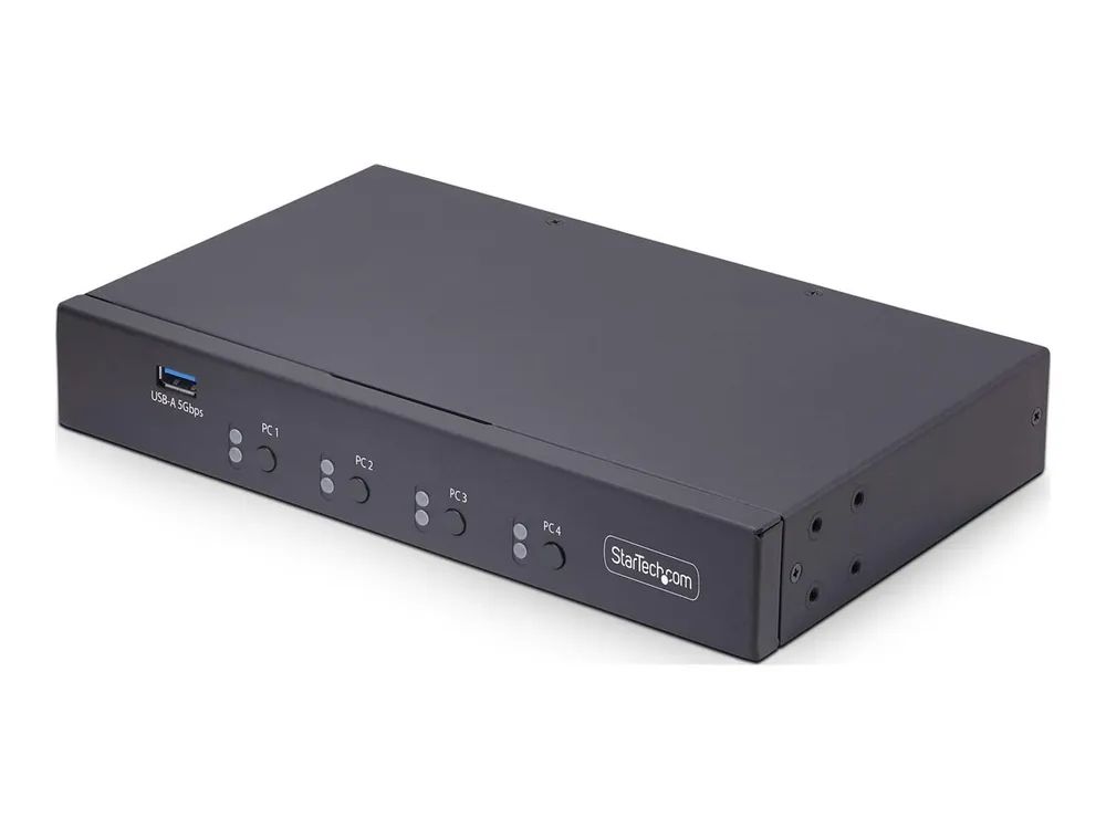 StarTech.com 4-Port KM Switch with Mouse Roaming, USB Switch for Keyboard/Mouse, 3.5mm and USB Audio, Peripheral Sharing for 4 Computers, USB 3.0 Switcher, TAA Compliant - Hotkey/Pushbutton Switching (P4A20132-KM-SWITCH)