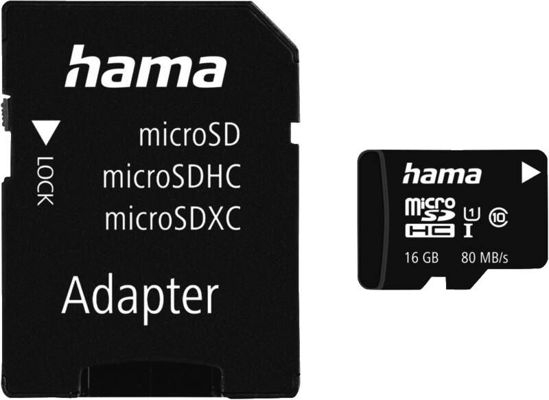 Hama 213113 mSDHC 16GB C10 80MB/s +A/M MINI_HSL