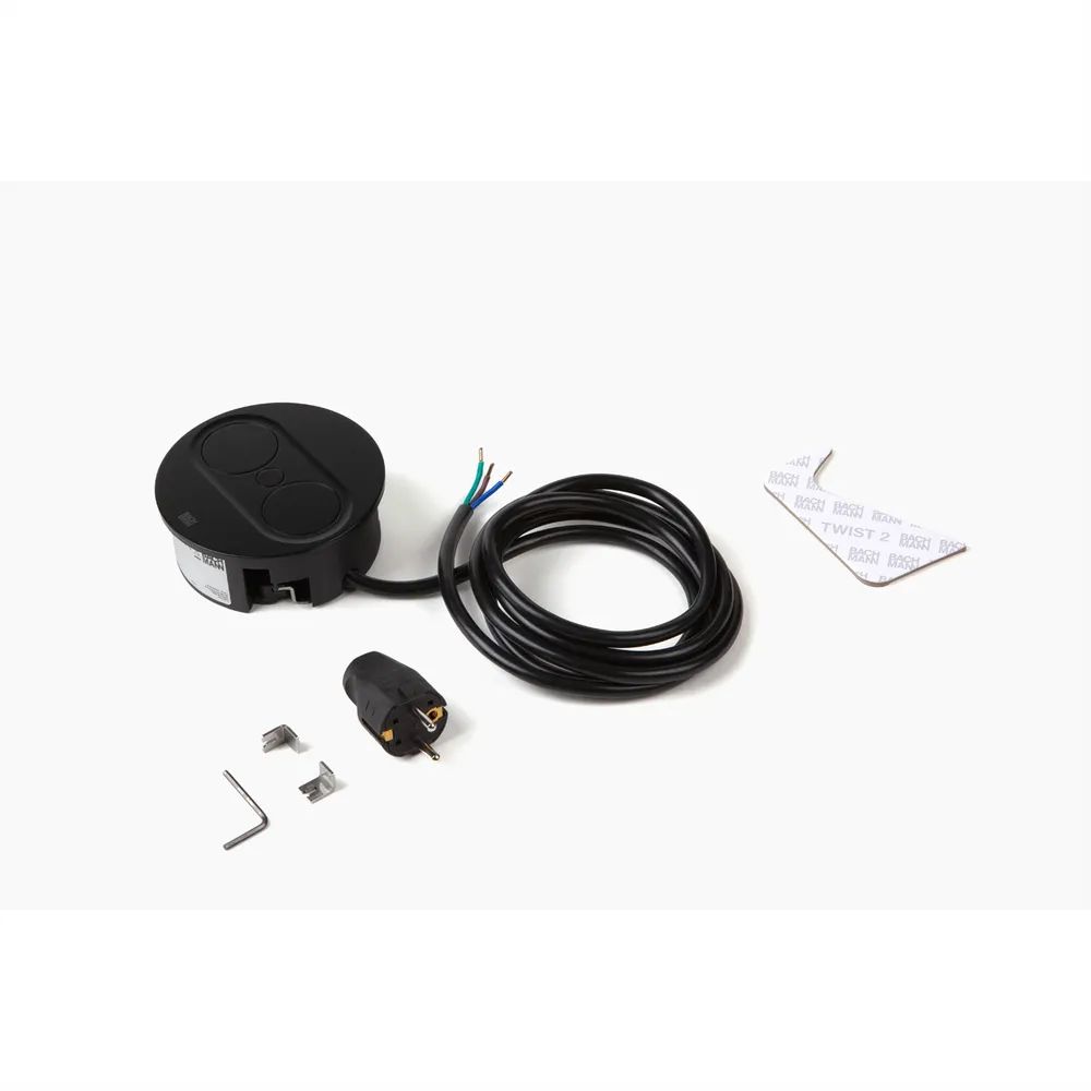 BACHMANN TWIST 2 1xCEE7/3 1xUSB A/C 22W 2,0m AEH RAL9005 30GE rund