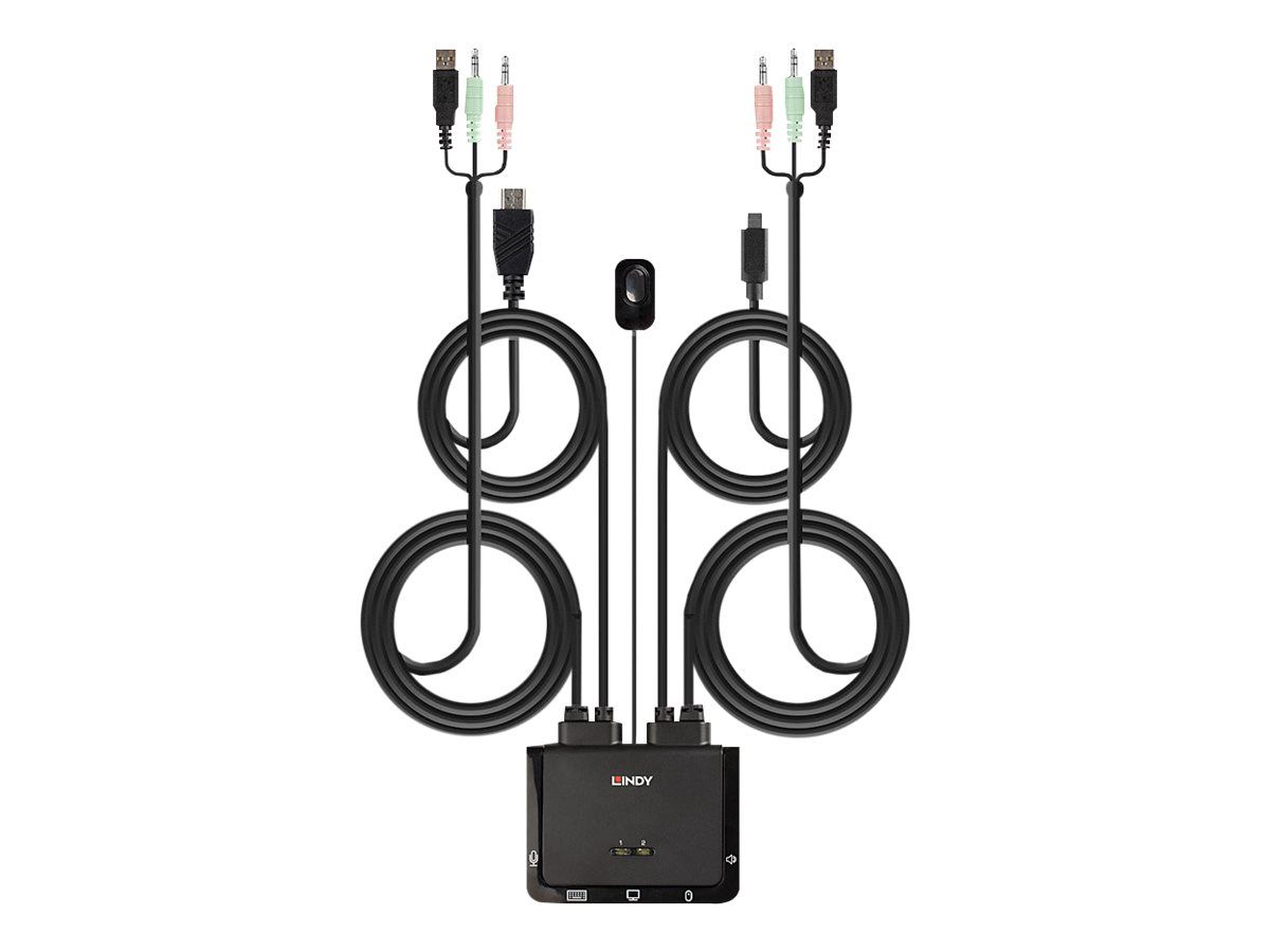 Lindy 2 Port HDMI 18G, USB Type C, USB 2.0 & Audio Cable KVM Switch