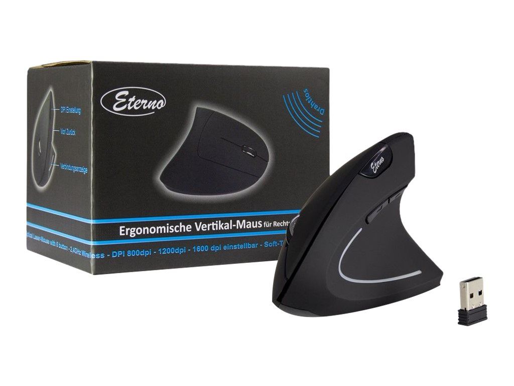 Inter-Tech Eterno KM-206R - Vertikale Maus - ergonomisch - Für Rechtshänder - 6 Tasten - kabellos - 2.4 GHz - kabelloser Empfänger (USB)