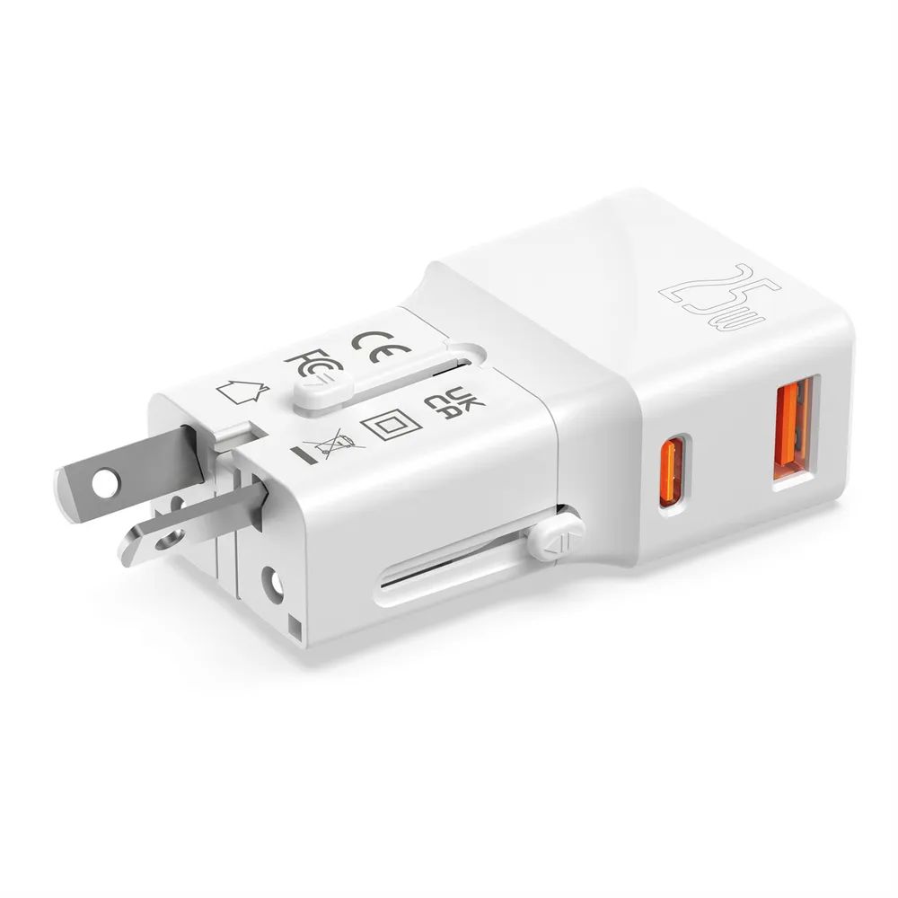 VALUE USB Reise-Charger mit Euro-Flach-/UK-/US-Stecker, 2 Port (Typ-A QC3.0, Typ-C PD), 25W