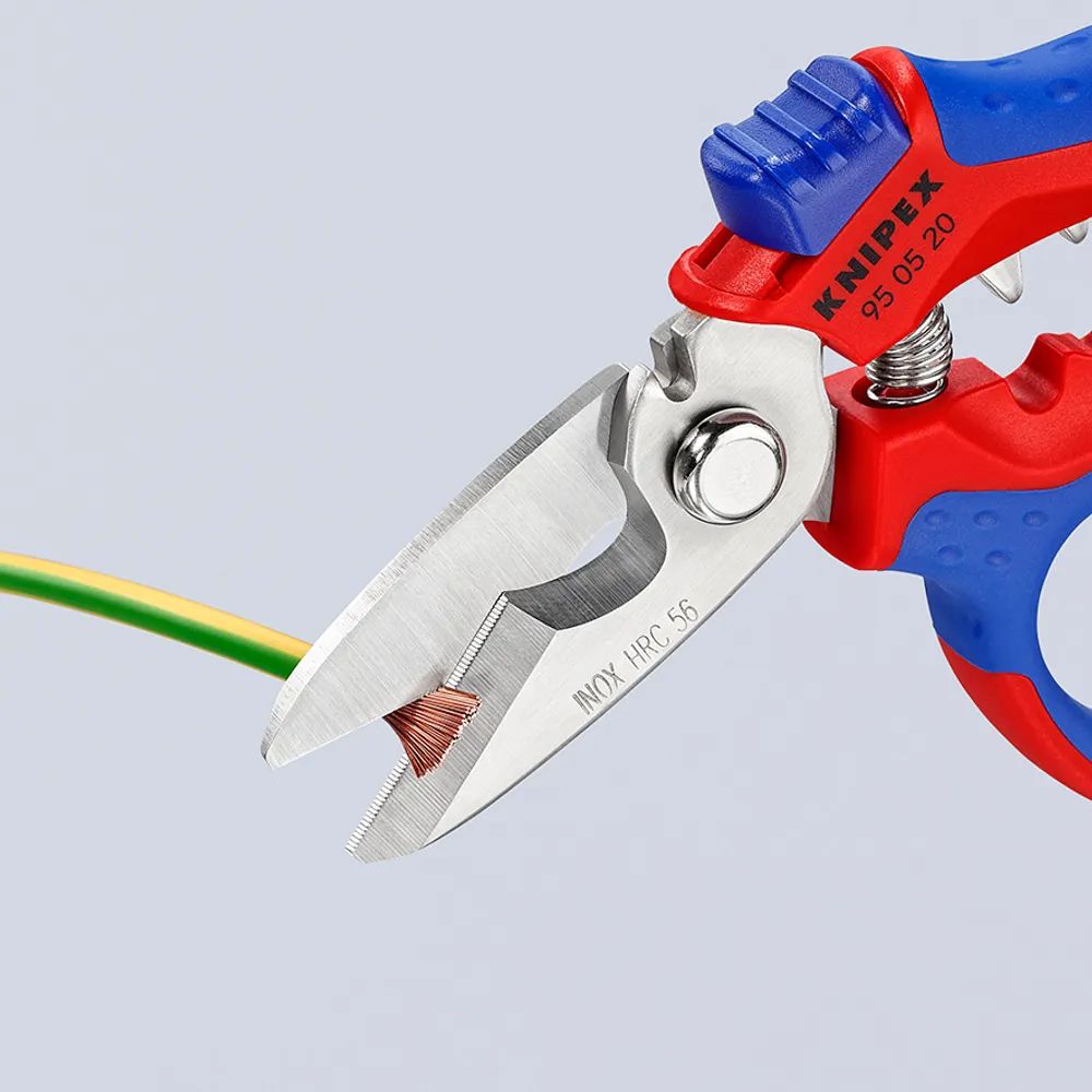 KNIPEX Gewinkelte Elektrikerschere mit Mehrkomponenten-Hüllen, glasfaserverstärkt spiegelpoliert 180 mm