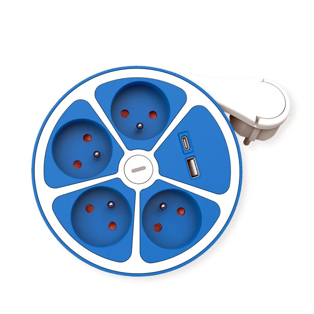 ROLINE 4-fach Steckdosenleiste mit Schalter, rund, UTE Version, USB-Charger A+C, blau, 3 m