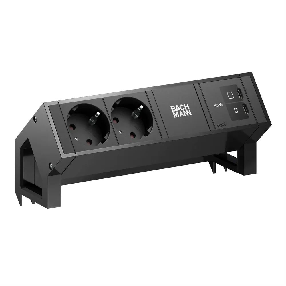 BACHMANN DESK2 2xCEE7/3 1xUSB C/C 45W, L=0,2m RAL9005