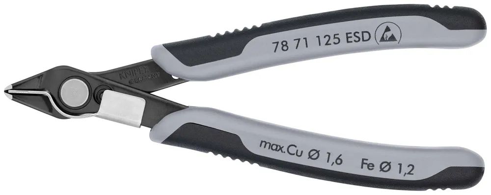 KNIPEX Elektronski Super Knips® ESD mit Mehrkomponenten-Hüllen brüniert 125 mm