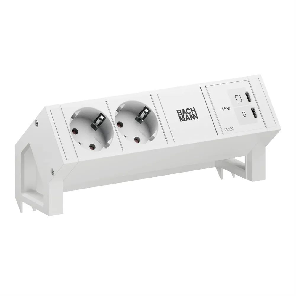 BACHMANN DESK2 PURE WHITE 2xCEE7/3, 1xUSB C/C 45W L=0,2m RAL9010