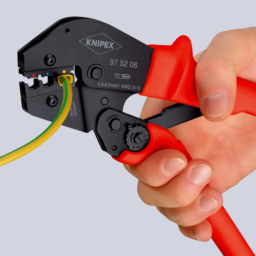 KNIPEX Crimpzange auch für Zweihandbedienung mit rutschhemmenden Kunststoff-Hüllen brüniert 250 mm