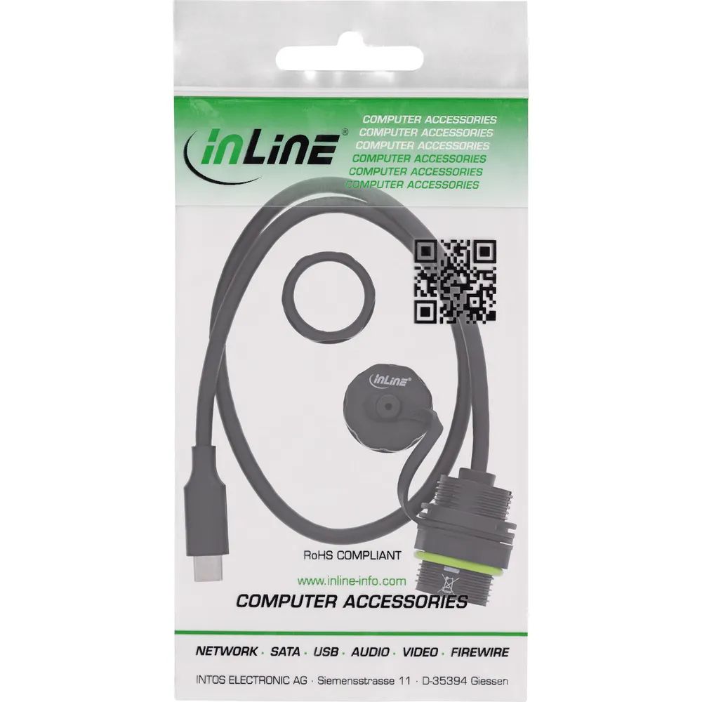 InLine USB-C-Kabelkupplung - IP68 - geschirmt - Buchse zu Stecker - 50cm