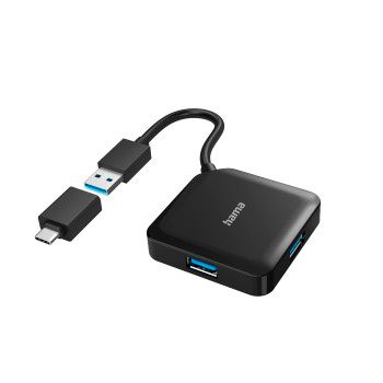 Hama USB-Hub, 4 Ports, USB 3.2 Gen1, 5 Gbit/s, inkl. USB-C Adapter