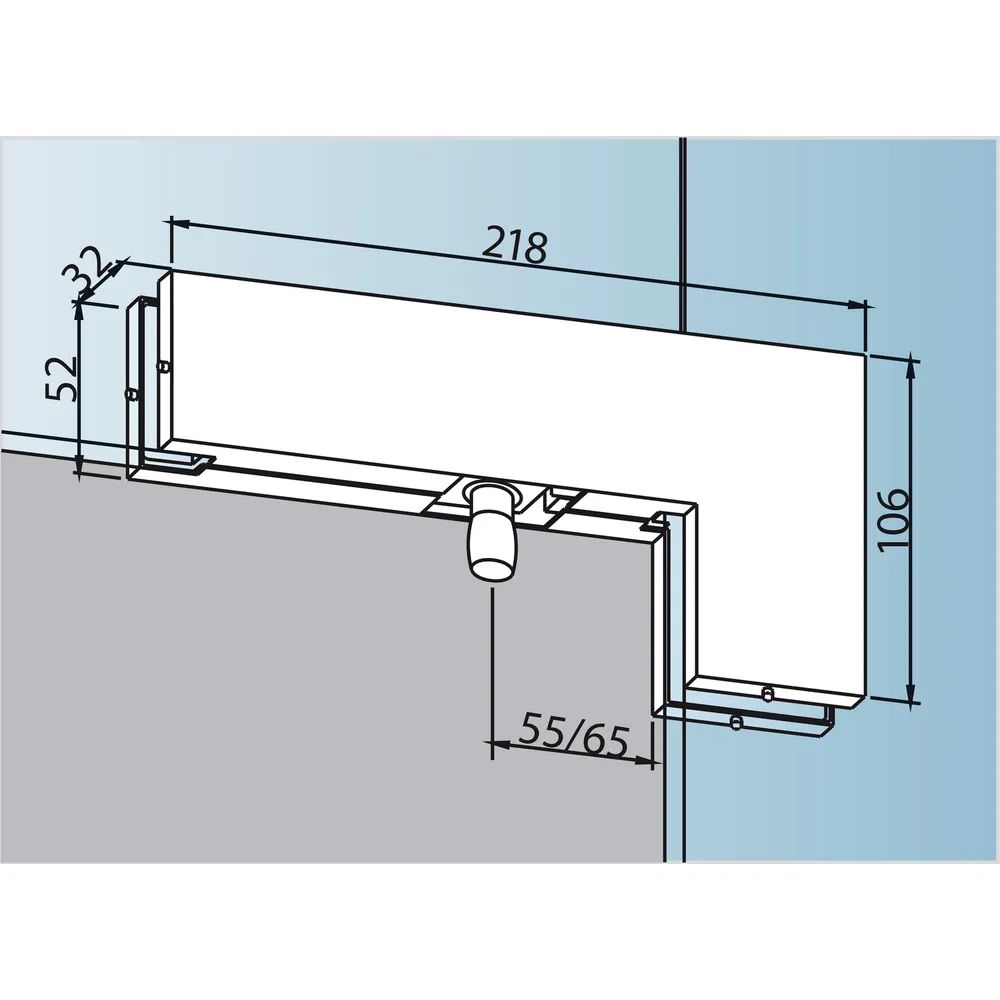 Dorma-Glas Winkeloberlichtbeschlag PT 40 m. Zapfen ø 15 mm, Glas 10 mm,silber elox.(03.140)