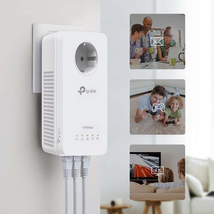 TP-LINK AV1300-AC1200-Gigabit-WLAN-Powerline-KIT mit Steckdose - 300 Mbit/s - IEEE 802.11a - IEEE 802.11ac - IEEE 802.11b - IEEE 802.11g - IEEE 802.11n - Type E/F - Gigabit Ethernet - 10,100,1000 Mbit/s - Wi-Fi 5 (802.11ac)
