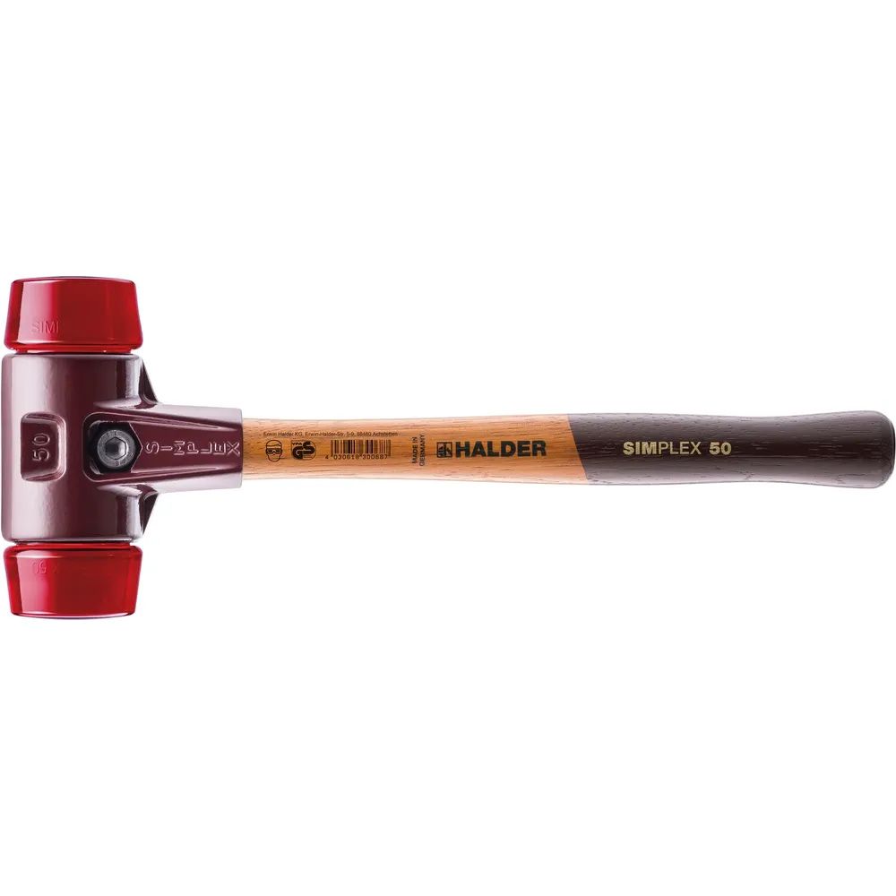 HALDER Schonhammer Temperguss Kopf ø 40 mm Plastik rot Hickory Stiel