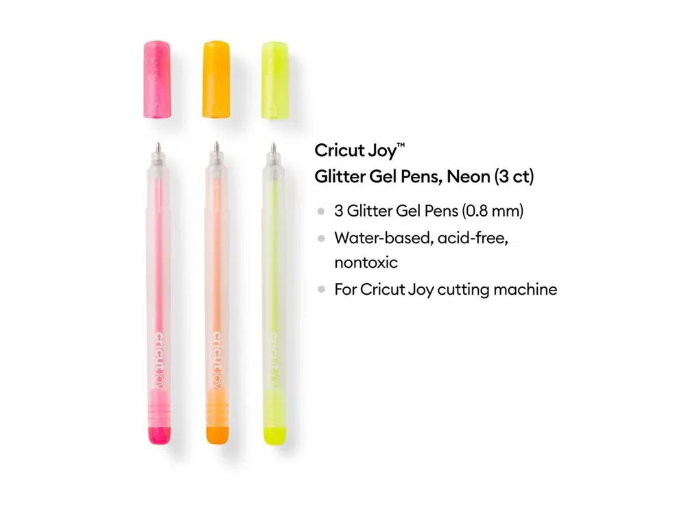 Cricut Joy - Tintenroller - Glitter Neon Yellow, Glitter Neon Pink, Glitter Neon Orange - Dunkel - Geltinte - 0.8 mm (Packung mit 3)