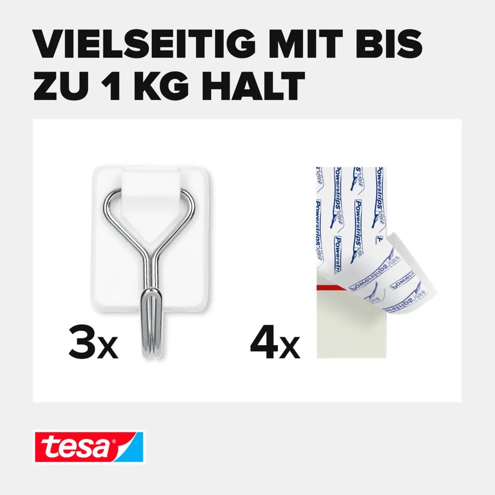 Tesa Powerstrips Draht Haken 3x selbstklebend weiß
