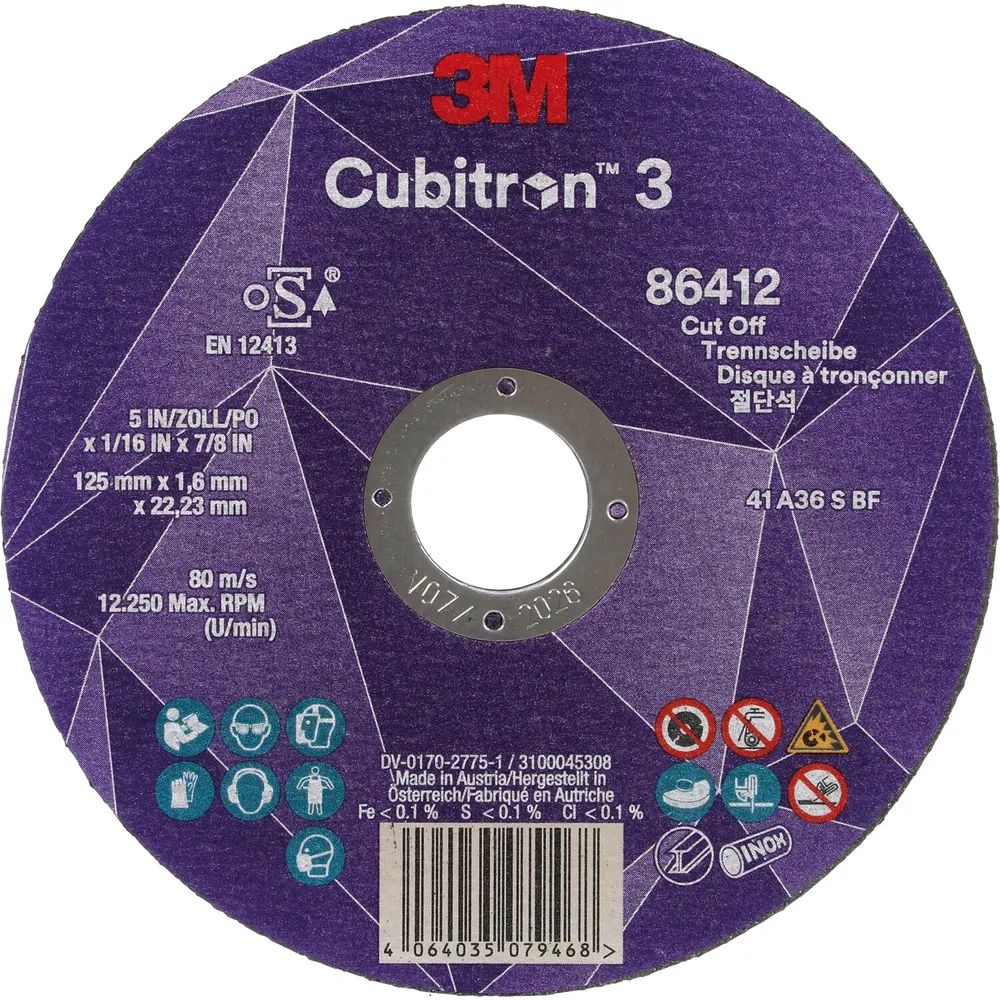 3M Trennscheibe Cubitron3 gerade Form 125 x 1,0 x 22,23 mm Inox/Stahl