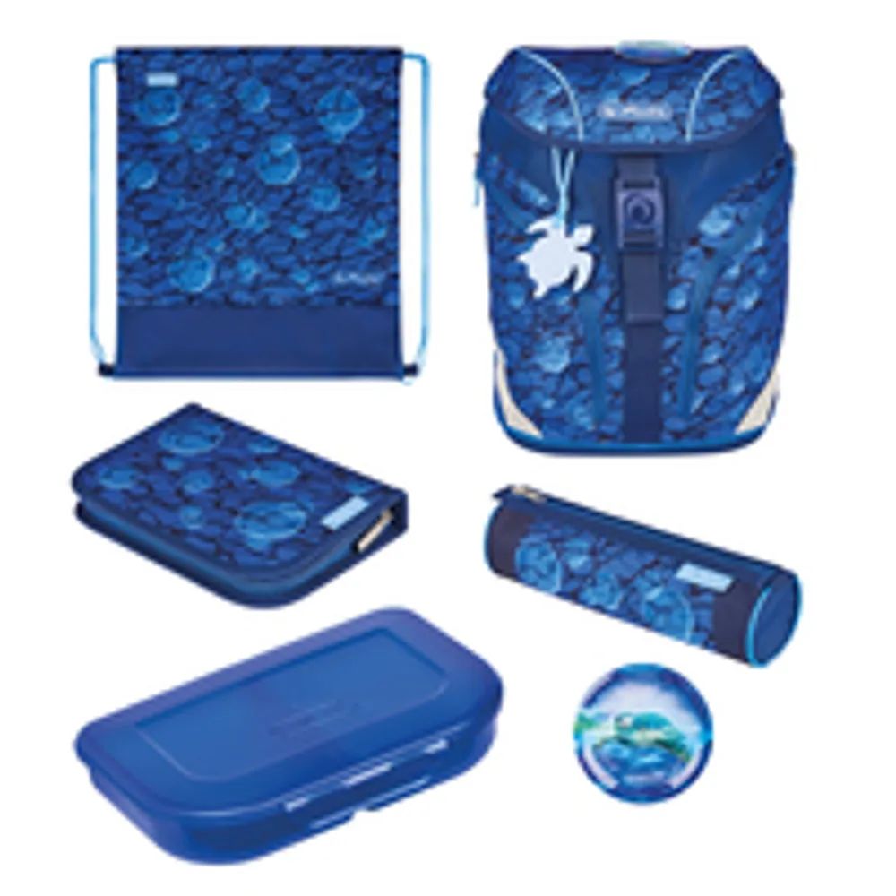 Herlitz SoftLight Plus GreenLine Deep Sea-Brotdose-Federmäppchen-Pencil pouch-Schultasche- Open-Box