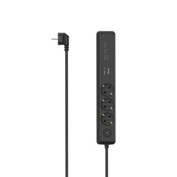 Hama Steckdosenleiste, 3-fach, USB-C/A 100W, PD, Schalter, 1,4 m, Schwarz/Grau
