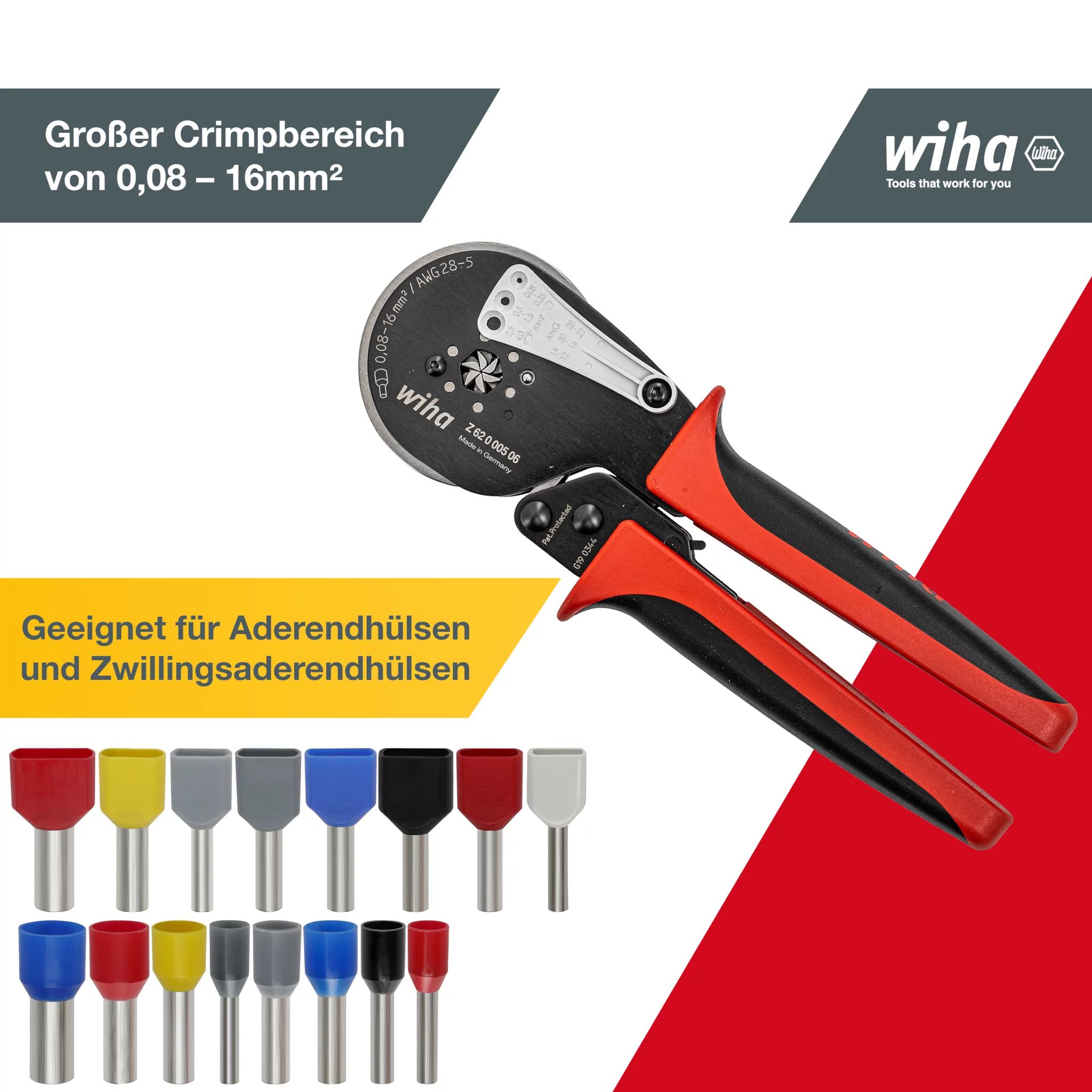 Wiha Crimpwerkzeug automatisch für Aderendhülsen Sechskant-Pressung