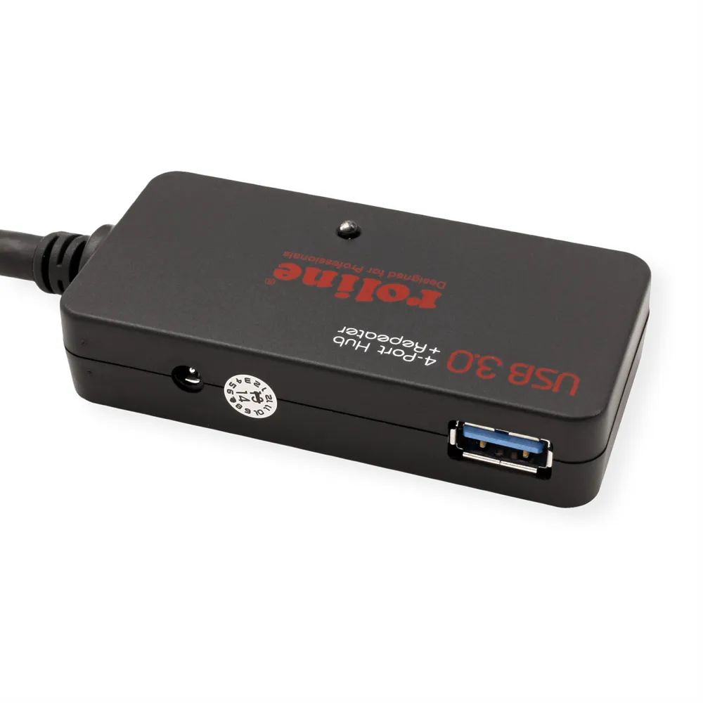 ROLINE USB 3.2 Gen 1 4-Port Hub mit Repeater, schwarz, 10 m