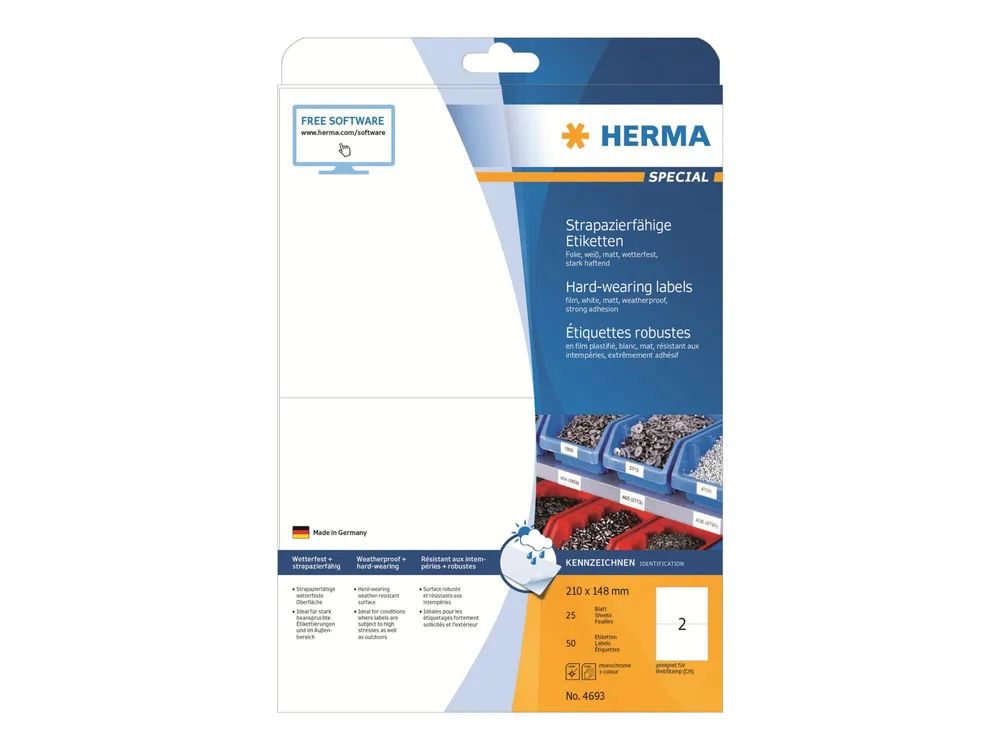 HERMA Special - Matt - permanent selbstklebend - weiß - 210 x 148 mm 50 Etikett(en) (25 Bogen x 2)