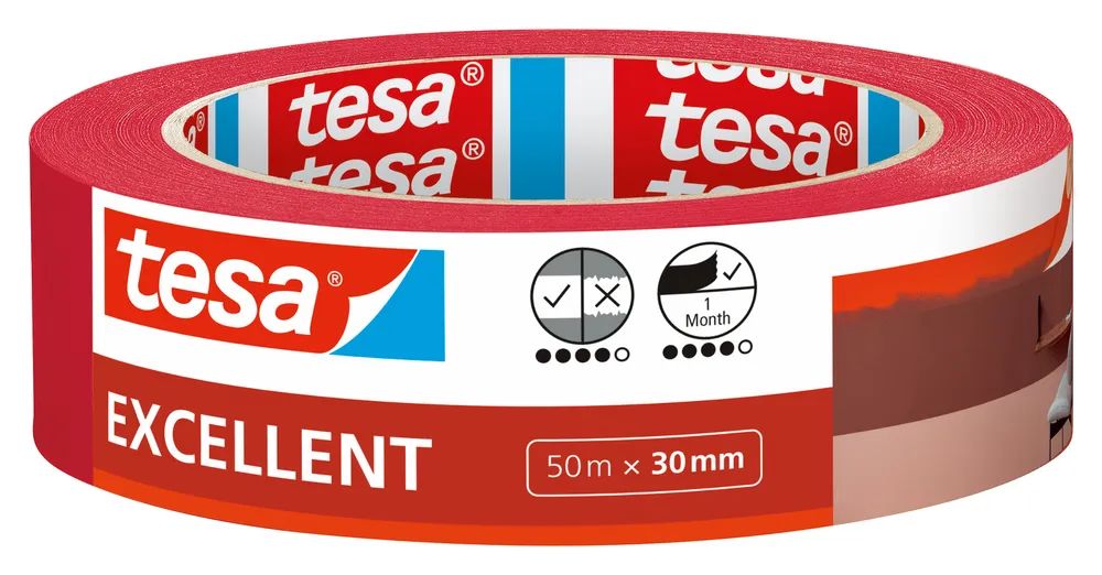 tesa® Malerband Excellent – 30 mm x 50 m – rot – Profi-Malerband