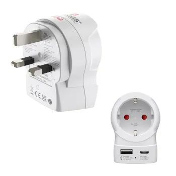 Hama Reiseadapter, "EU to UK", 1x USB-A, 1x USB-C (PD), 20 W