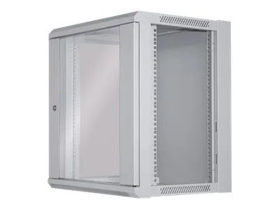 Intellinet Network Cabinet, Wall Mount (Standard), 12U, Usable Depth 260mm/Width 510mm, Grey, Flatpack, Max 60kg, Metal & Glass Door, Back Panel, Removeable Sides, Suitable also for use on desk or floor, 19",Parts for wall install (eg screws/rawl plu