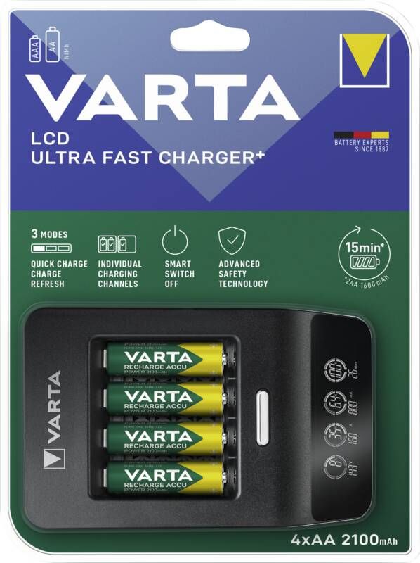 Varta Tisch-Ladegerät LCD Ultra Fast 4x AA 56706 2100mAh +12