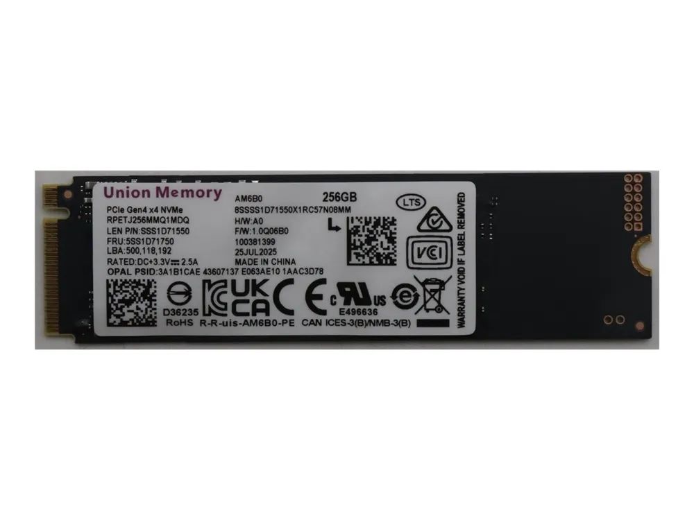 Lenovo Union Memory - SSD - verschlüsselt - 256 GB - intern - M.2 2280 - PCIe 4.0 x4 (NVMe)