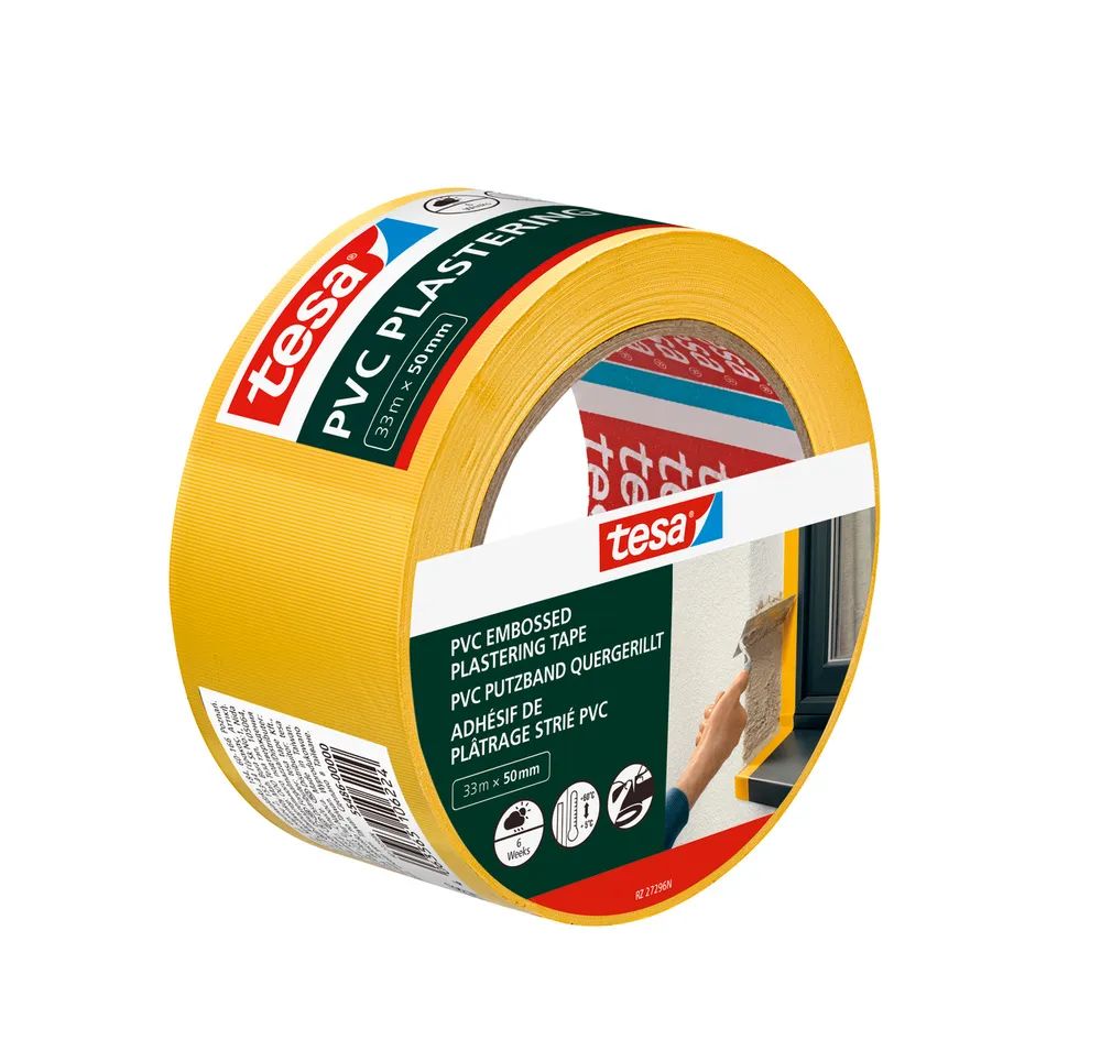 tesa® PVC Putzband – quergerillt – Abdeckband für Putzarbeiten