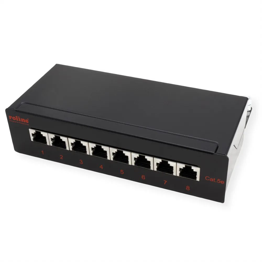 ROLINE Patchpanel, 8 Ports, Cat.5e (Class D), geschirmt, schwarz