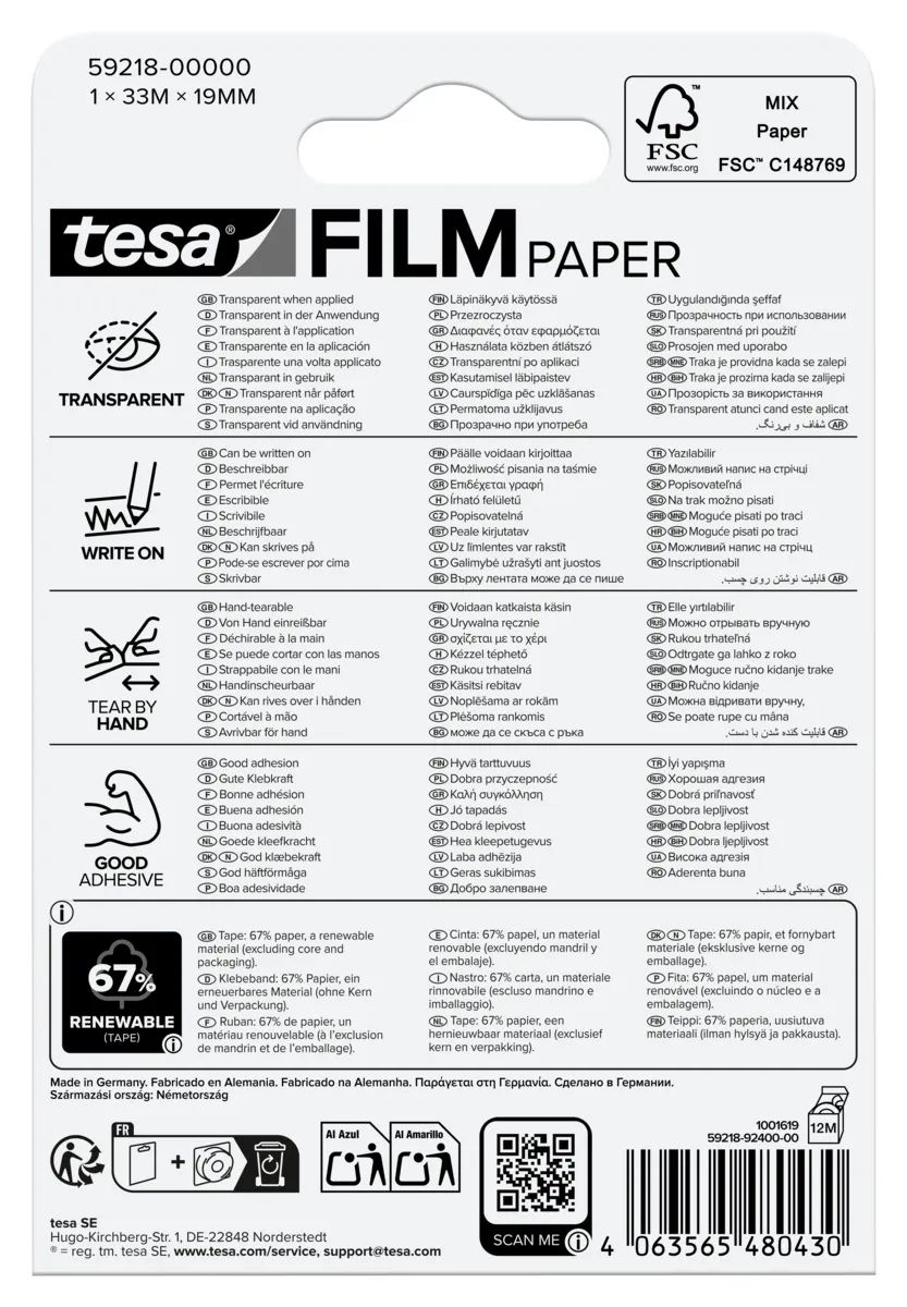 Tesa film PAPIER 8x transp. zum beschriften faltsch.
