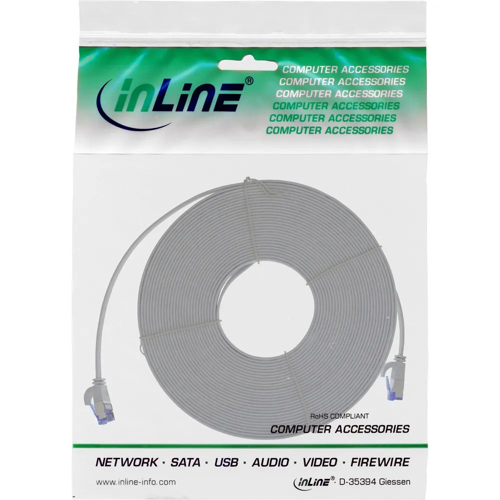 InLine Patchkabel flach - U/FTP - Cat.6A - TPE halogenfrei - grau - 20m