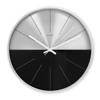 Hama Wanduhr "Sizilien", Quarzuhr, ohne Ticken, analog, Ø 30 cm, Schwarz/Silber