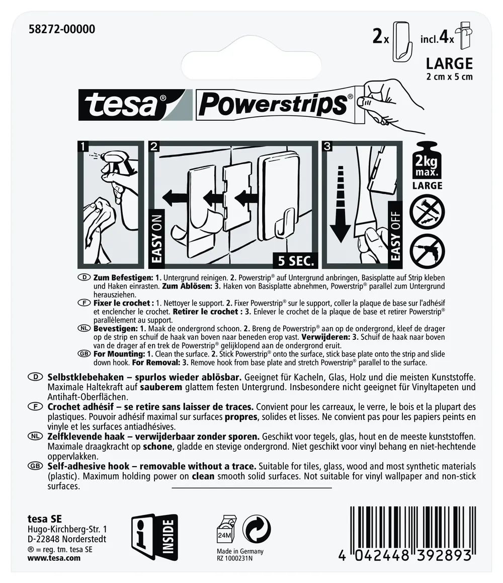 Tesa Powerstrips Haken L rechteckig weiß
