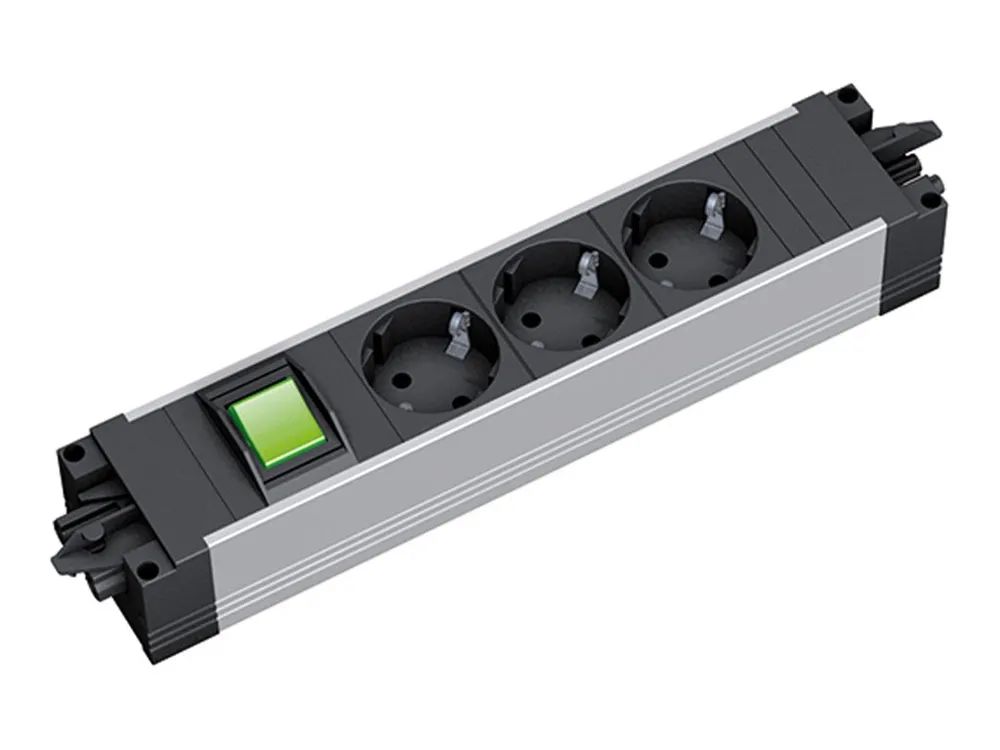 Bachmann STEP ALU - Steckdosenleiste - mit Switch - Wechselstrom 250 V - Eingabe, Eingang GST18i3 - Ausgangsanschlüsse: 3 (3 x Stecker CEE 7/3)