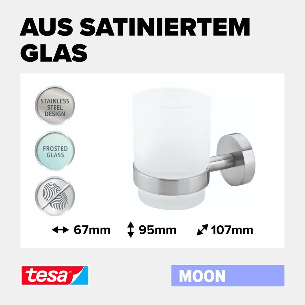 tesa® MOON Zahnputzbecher, satiniertes Glas