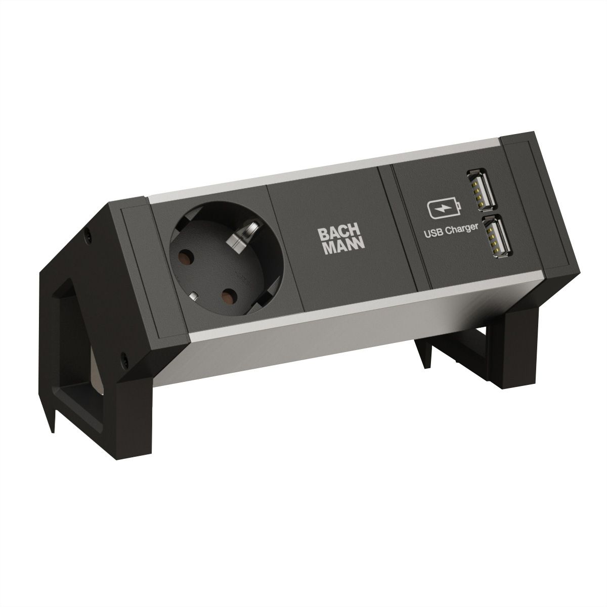 Bachmann DESK 2 ALU BLACK - Steckdosenleiste - Eingabe, Eingang GST18 - Ausgangsanschlüsse: 1 (CEE 7/3, 2 x USB)