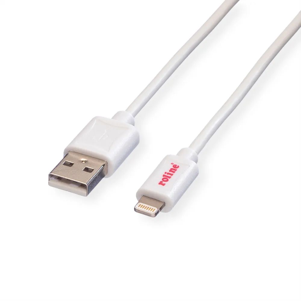 ROLINE USB 2.0 Sync- & Ladekabel mit 8pin-Konnektor, weiß, 0,15 m
