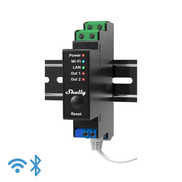 Shelly Pro 2PM - Halbleiterrelais - Schwarz - 802.11b - 802.11g - Wi-Fi 4 (802.11n) - 2,483 GHz - 30 m - 13,34 dBmW