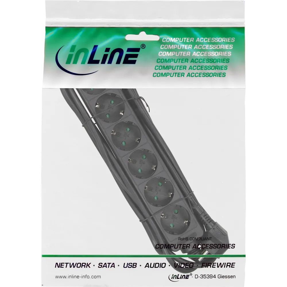 InLine Steckdosenleiste - 6-fach Schutzkontakt - schwarz - 3m
