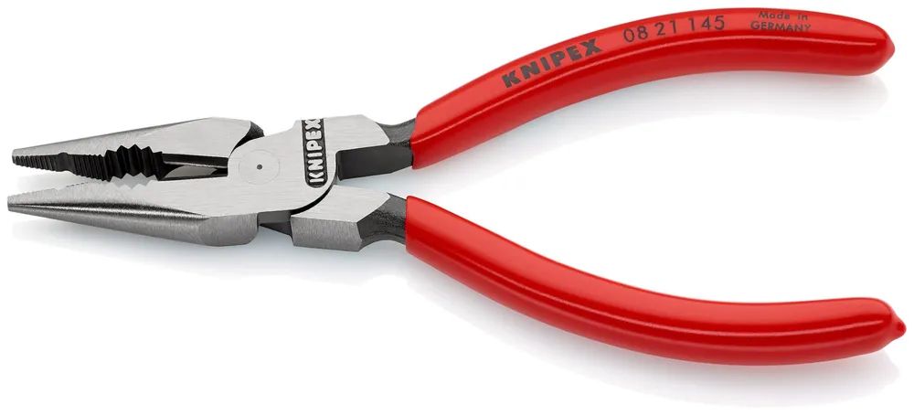 KNIPEX 08 21 145 Spitz-Kombizange mit Kunststoff überzogen schwarz atramentiert 145 mm