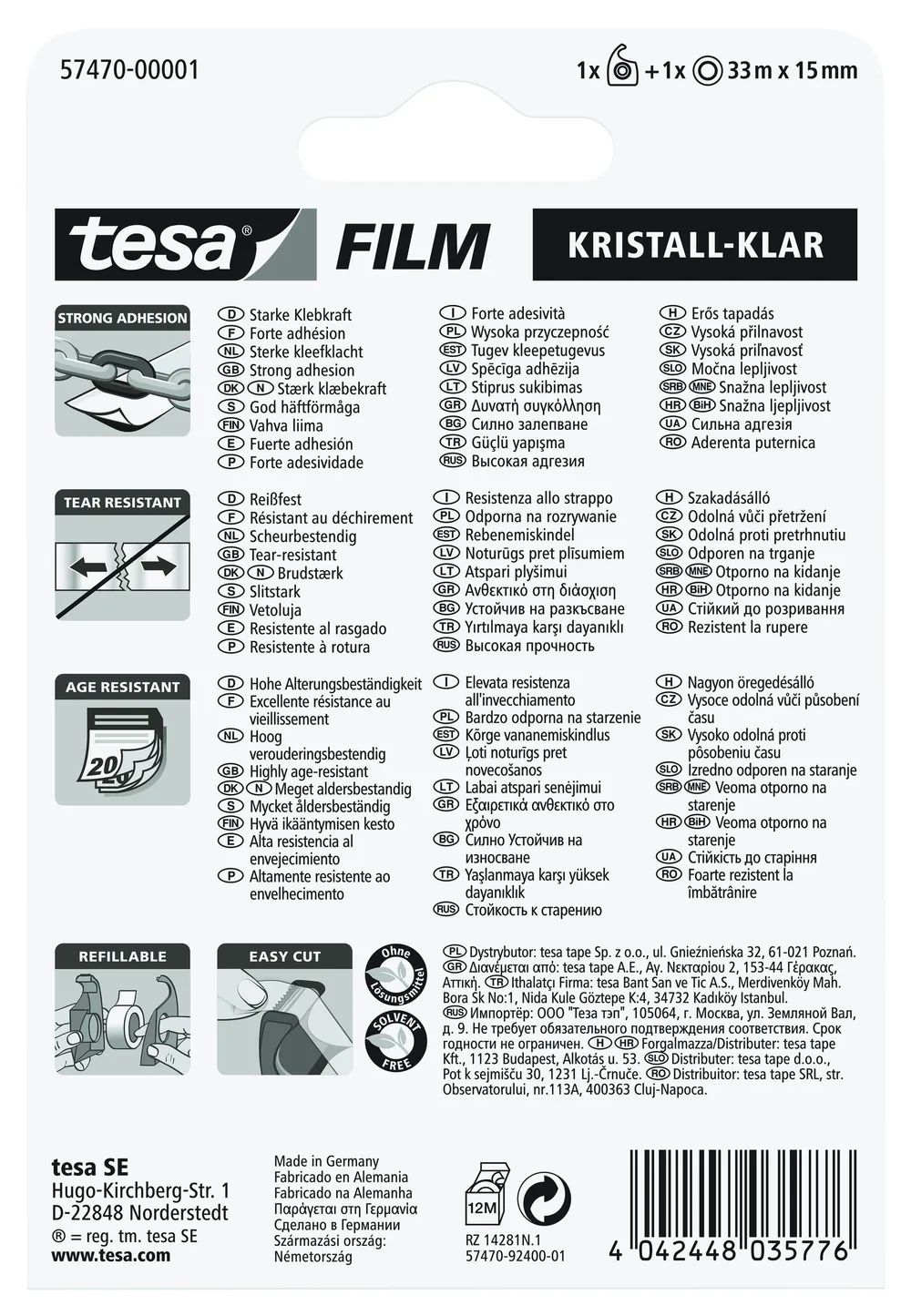 Tesa 57470 - 33 m - Transparent - Polypropylen (PP) - 15 mm - 1 Stück(e)