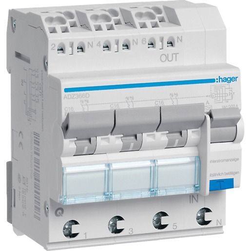 Hager FI-LS 3X 1P+N 6KA C-16A 30MA A / HAGER ADZ366D